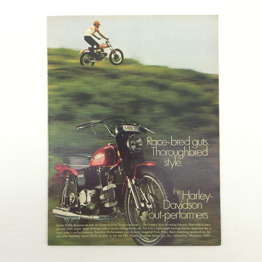 VTG 1970 Harley Davidson SS350 Advertising Print Ad Promo Art Sprint Dirt Bike
